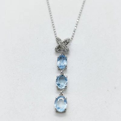 NO TARIFF Jewelry Necklace Aquamarine 1.35ct White Gold 4489958 - Image 1 of 4