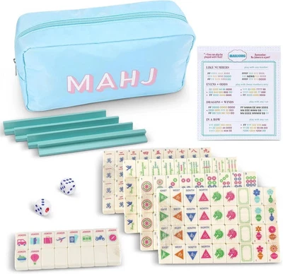 Mini American Mahjong Tile Set Include 160 0.8 Inch Mahjong Tiles 2 Dice 4 Blue - Image 1 of 4