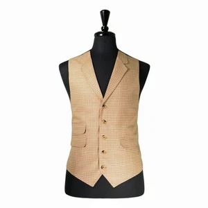 Herren 42R Wollweste Beige Braun Hahnentritt Karo Karo Weste Preppy Freizeit - Bild 1 von 10