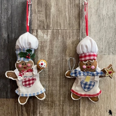 Juego de 2 adornos de pan de jengibre de chef de colección decoración de cocina vacaciones de Navidad Foto 1 de 4
