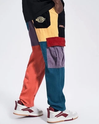 Aelfric Eden Vtg Pants Mens L Color Block Patchwork Corduroy 90s Hip Hop Cargo - Image 1 of 4