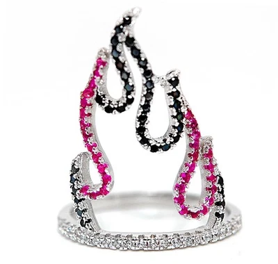 3CT Treated Ruby & Black Sapphire 925 Genuine Sterling Silver Ring Jewelry Sz 7 - Image 1 of 3