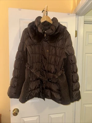 Abrigo para mujer Via Spiga marrón chocolate talla XL cuello de piel (desmontable) Foto 1 de 4