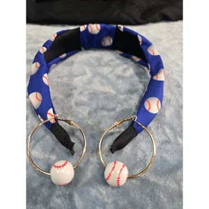 Baseball Themed Headband and Baseball Earrings - Picture 1 of 2