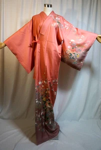 Japanischer Kimono "HOMONGI" SEIDE, ein Zweig Pflaume, Blattgold, Herbstgras, L5'4"..4353 - Bild 1 von 7