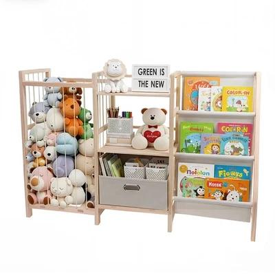 Мягкое хранилище животных с книжной полкой, 32-дюймовый плюшевый органайзер для игрушек с книжной полкой... - Изображение 1 из 4