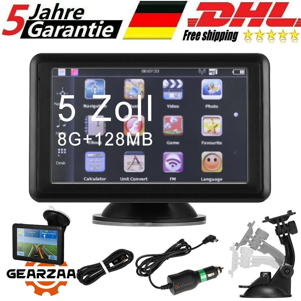 5'' GPS Navi Navigationsgerät für Auto PKW LKW KFZ Truck EU Karte 8G+128MB - Bild 1 von 4