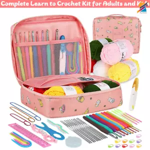 Crochet Kit Beginner 59 Pcs w/ Yarn Hooks Case – Ergonomic & Lace Steel Needles - Picture 1 of 15