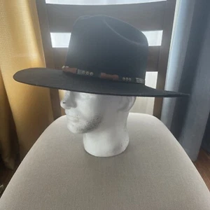 Wrangler Rio Cowboy Hat Black Wool Size 7 3/8 Rugged Wear. - Picture 1 of 9