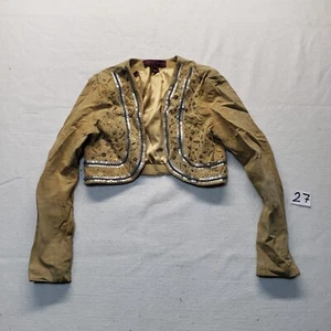 Vintage Margaret Godfrey Suede Bolero Jacket Beige Beaded Sequins Size M Medium - Picture 1 of 10