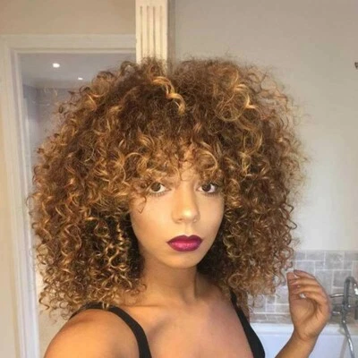 Peluca rizada afro rizada cabello brasileño con ombre marrón dorado para mujer Foto 1 de 4