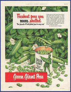 Anuncio impreso vintage 1952 Green Giant Great Big Tender Sweet Guisantes enlatados años 50 - Imagen 1 de 1