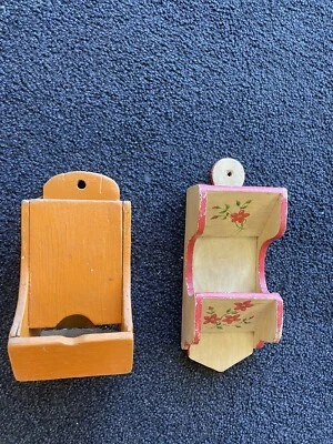 Lot Of 2 Antique Primitive Painted Match Boxes - Image 1 of 4