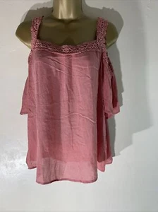 Womens M&Co Petite Uk 14 Apricot Short Sleeve Cold Shoulder Casual Summer Blouse - Picture 1 of 6
