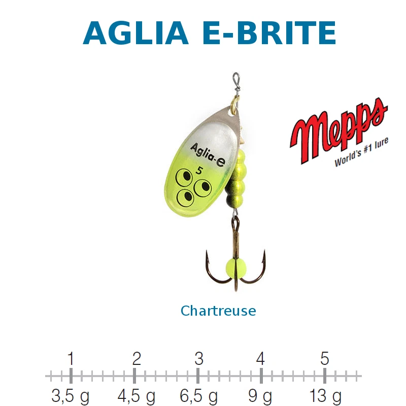 Aglia e-Brite MEPPS Argento/Chartreuse Taglia 3 Peso 6,5 G UV Sensitive Nuovo - Immagine 1 di 1