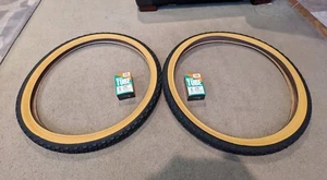 2  DURO 26X2.125 (57-559) BLACK/GUMLWALL KNOBBY BICYCLE TIRES  & TUBES,SCHWINNS - Picture 1 of 5