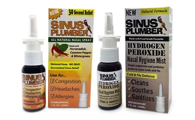 Sinus Plumber Allergy Cold Combo - Hot Pepper and Hydrogen Peroxide Nasal Sprays - Image 1 of 4