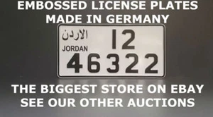Jordan Arab Arabic US USA License Plate Number Plate Embossed Ready Text - Picture 1 of 1