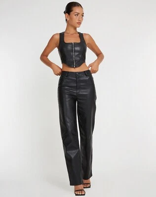 MOTEL ROCKS Zova Wide Leg Trousers in PU Black (fj)