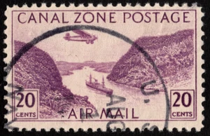 Canal Zone Stamp Scott # C11 Used w US Navy Cancel - 20 Cents Red Violet Airmail - Picture 1 of 1