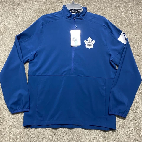 Toronto Maple Leafs Sweater Mens Medium Blue 1/2 Zip Pullover NHL Hockey Adidas Cover