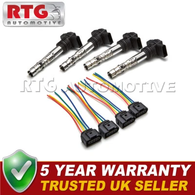 4x Ignition Coil + Wiring Harness Fits Seat Cordoba Toledo RTPC26x4+PC26WIRx4SE - Image 1 of 2