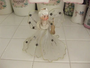 Vintage Mesh Wings And Dress Christmas Angel Figurine Ornament holding a Violin - Picture 1 of 5