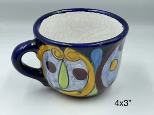 Talavera Mexican Pottery Hand Painted Swirl Design Coffee Cup Mug Signed - Picture 1 of 5