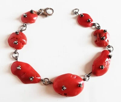 Bracciale da Donna Corallo Rosso Vero e Argento 925  - Immagine 1 di 2