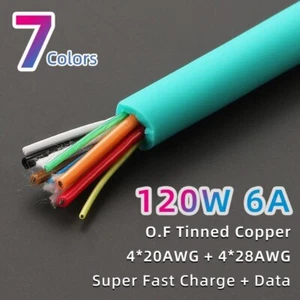 1 meter 6A 8 core Fast Charging Data Cable for Lightning TYPE-C USB DIY Repair - Picture 1 of 12
