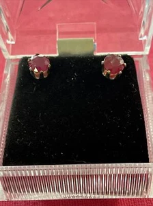 Sterling Silver Stud Earrings With 6 mm genuine Rubys - Picture 1 of 3