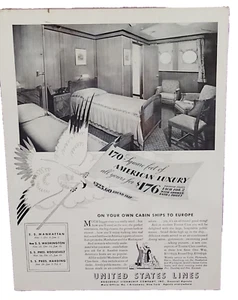 Anuncio impreso vintage United States Cruise Lines barco de vapor cabina de barco original 1934 - Imagen 1 de 6