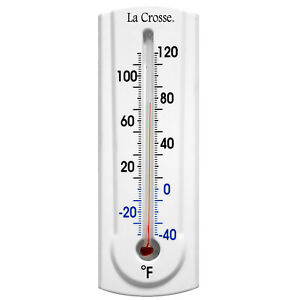 204-107 La Crosse 6.5" Indoor/Outdoor Thermometer with Key Hider on Back - White
