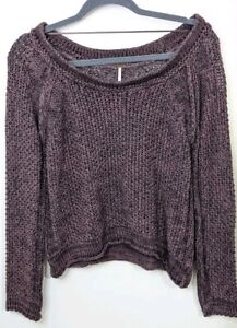 Free People Chunky Knit Sweater Brown Plum Undertone Oversized Small Petite Boho