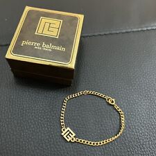 Pierre Balmain Gold Plated Logo Chain Bracelet Signed Vintage Authentic W/ Box