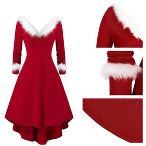 Christmas Women Mrs Santa Claus Swing Dress Xmas Party Midi Dresses Costume Gown - Picture 1 of 14