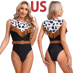 Damen Erwachsene Overall Rundhals Trikot Western Cowgirl Kostüm Cosplay Party - Bild 1 von 15
