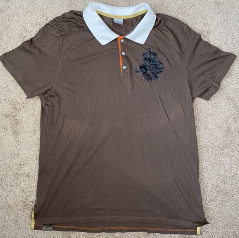 KNVB Netherlands Holland Nike 74 Polo Shirt XXL Brown Sewn On Dutch Football Cover