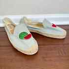 SOLUDOS Blue Chambray Watermelon Embroidered Espadrille Platforms Flats Size 10