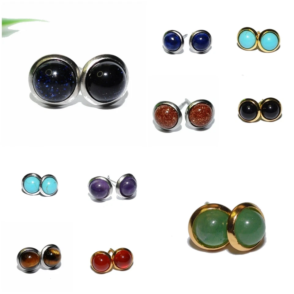 AUSWAHL +++ EDELSTAHL Ohrstecker Ø 6mm MINERALIEN EDELSTEIN Cabochon Ohrringe - Bild 1 von 1