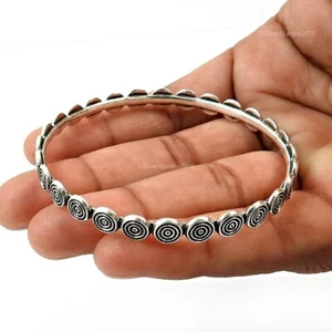Handmade Indian Jewellery 925 Solid Sterling Silver Bangle E23 - Picture 1 of 5