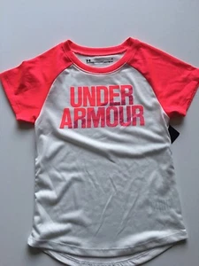 Under Armour Girls Active Dri-Ft Shirt Top Size 4 5 6 Whit Hot Pink - Picture 1 of 2