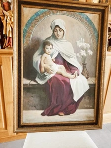 Gemälde Josef Hunstiger Paderborn signiert Madonna Jesus antik 1933 Engel - Bild 1 von 12