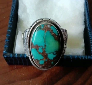 Large NATIVE NAVAJO Tony Guerro Sterling Silver Turquoise Ring Sz 12, 15.5 g - Picture 1 of 7