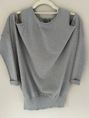 Phase Eight Top Size 8 Grey Glittery Metallic Jersey Cut Out Summer Party - Image 1 of 4