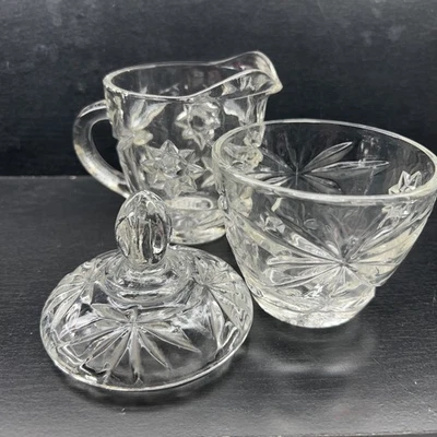 Azúcarero de vidrio Anchor Hocking estrella de David precortado con tapa y juego de crema  Foto 1 de 4