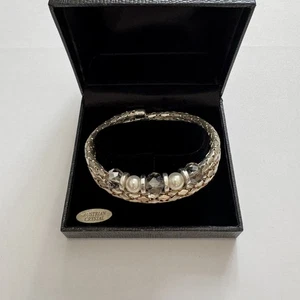 Österreichisches Kristall Silber Gliederarmband Stretch Armreif Perle verpackt - Bild 1 von 6