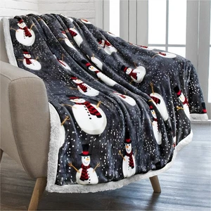 Premium Christmas Throw Blanket Snowman Decoration Fleece Warm Cozy Microfiber - Picture 1 of 7