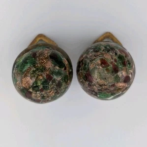 Pendientes de clip de vidrio artístico River vintage verde granate y cobre hechos en Italia - Imagen 1 de 13