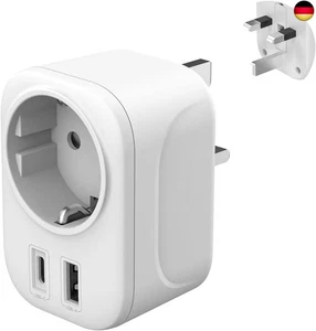 Reisestecker Adapter England Deutschland Stecker - Reiseadapter Typ G Steckdose - Bild 1 von 9